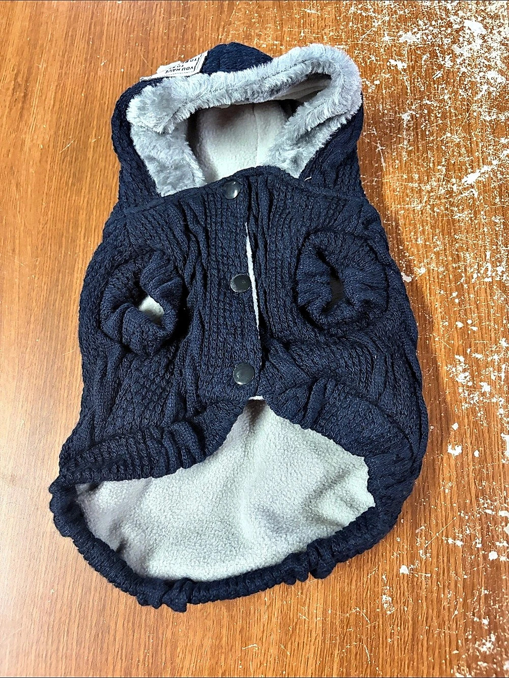 Dog Hooded Cable Knit Sweater Blue size small